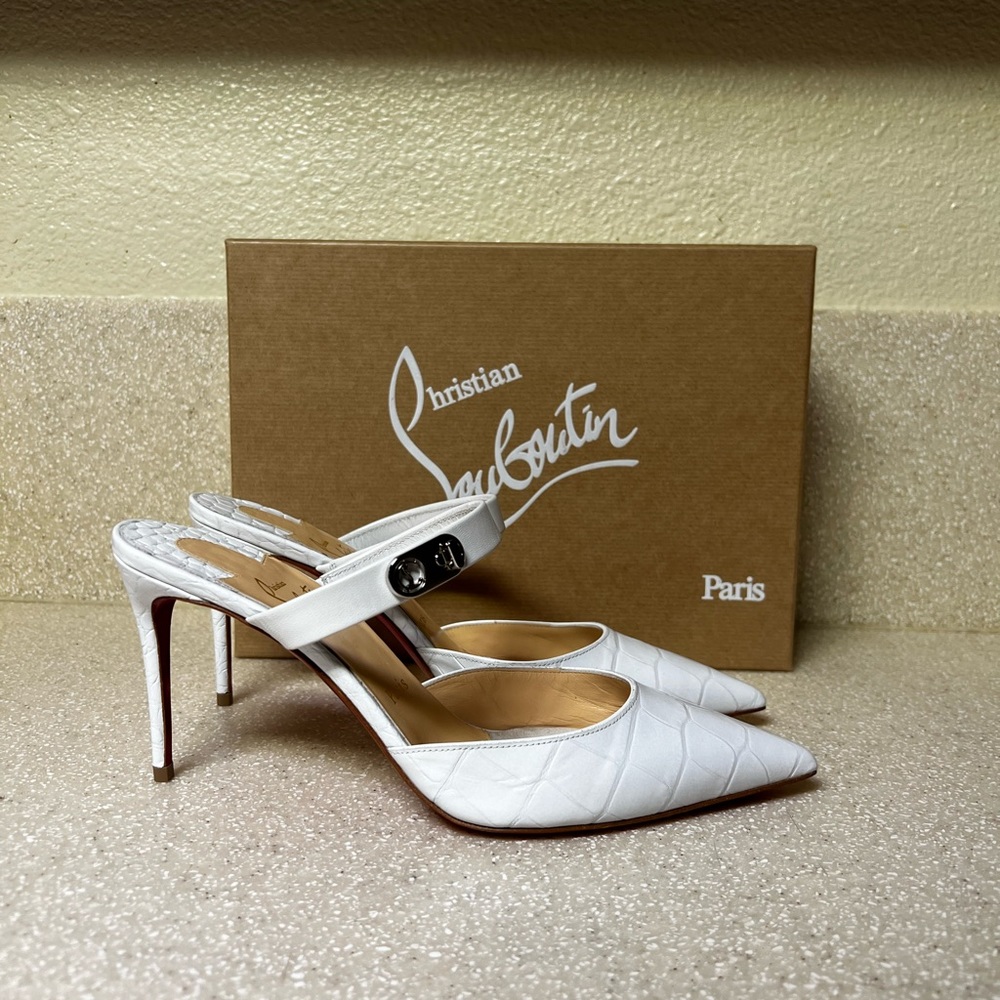 Christian Louboutin Choc Lock 85 Leather Pump White 38.5 / 8.5 - Picture 2 of 8